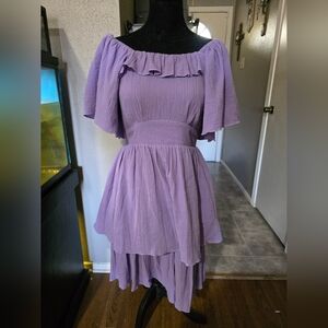Ivy City Co Purple Off-Shoulder High Low Dress